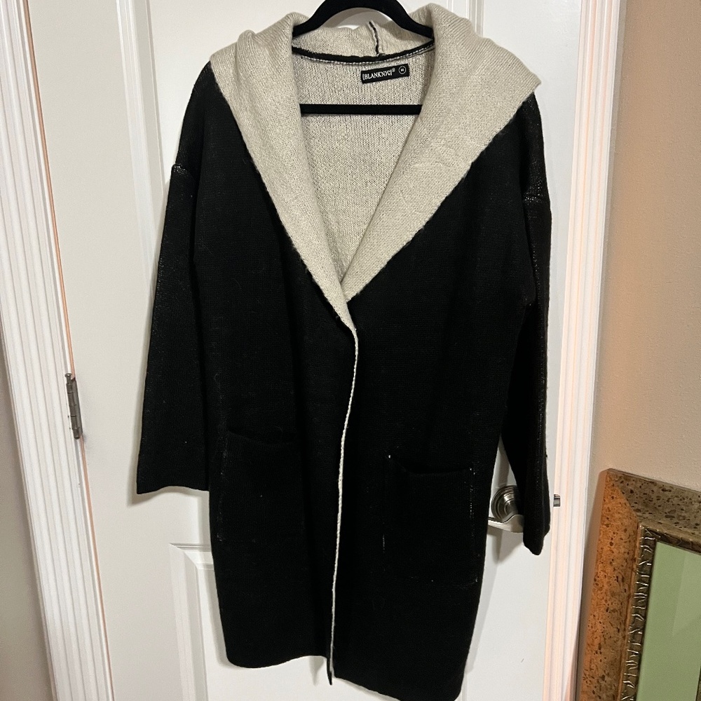 Black and cream sweater coat